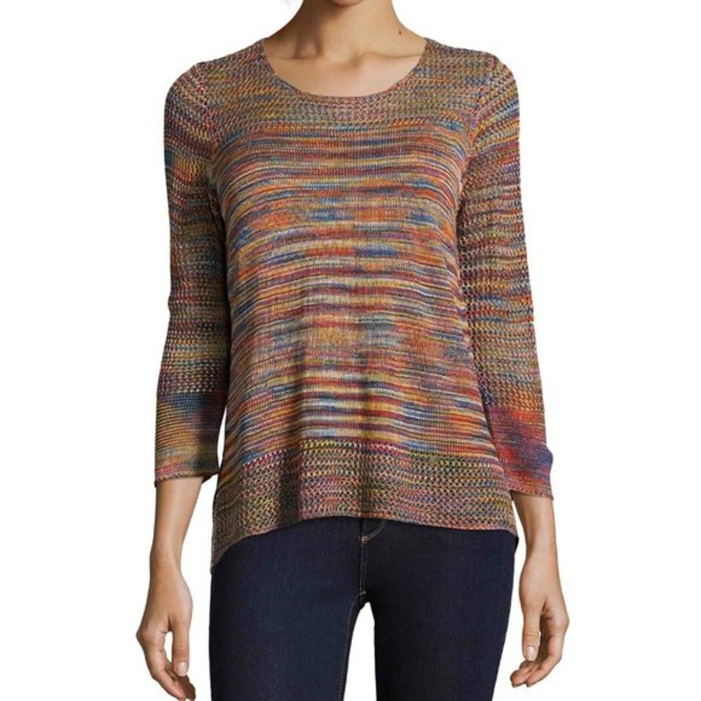 Womens Size Large John Paul Richard Lightweight Multicolor Mixed Knit Sweater
